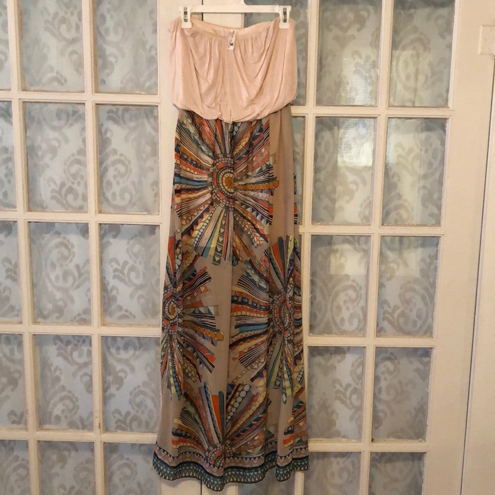 Strapless maxi dress.